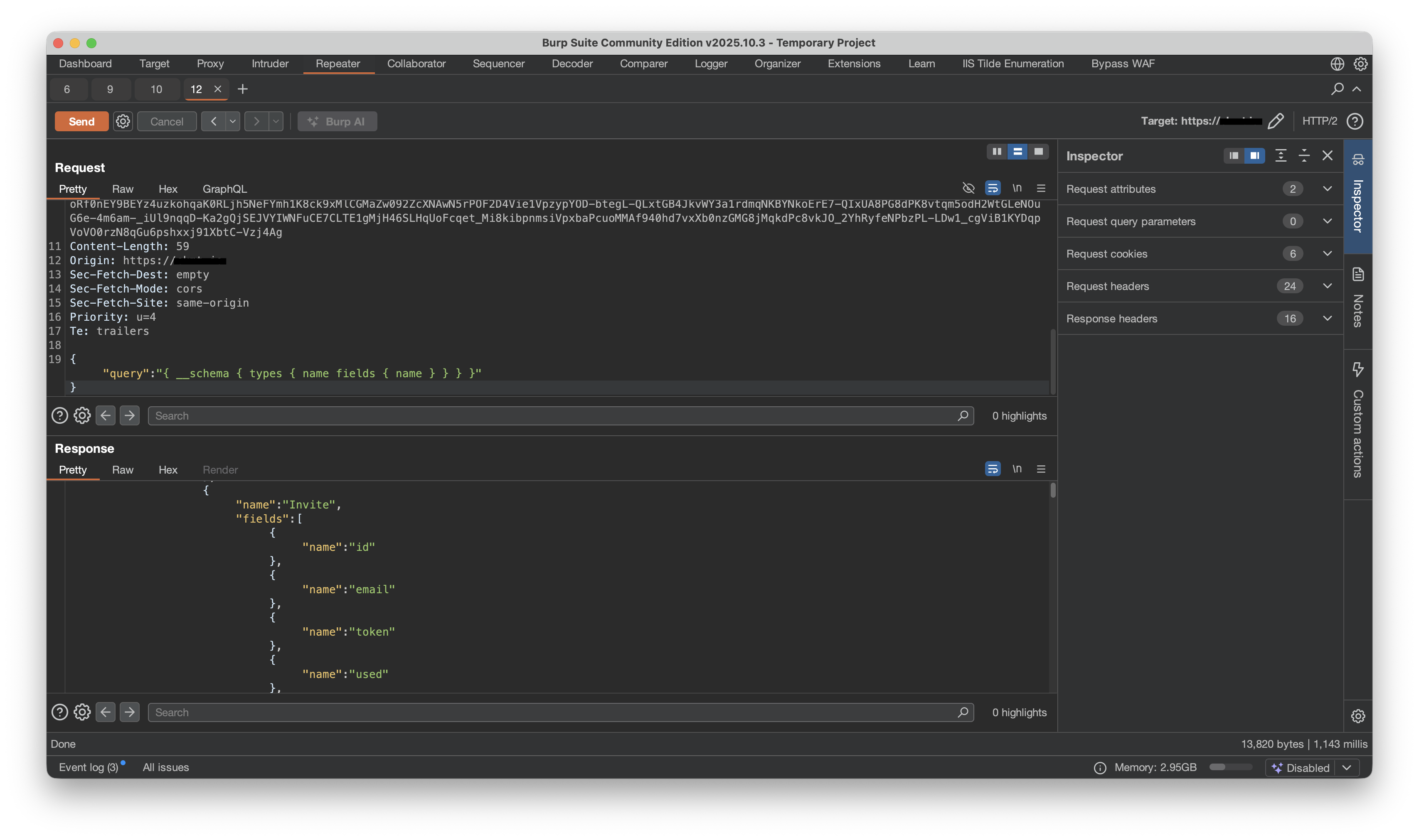 Burp Suite intercepting and crafting GraphQL queries